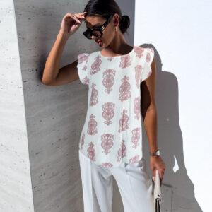 Μπλουζα με ροζ σχέδια και διακοσμητικά κουμπία πίσω