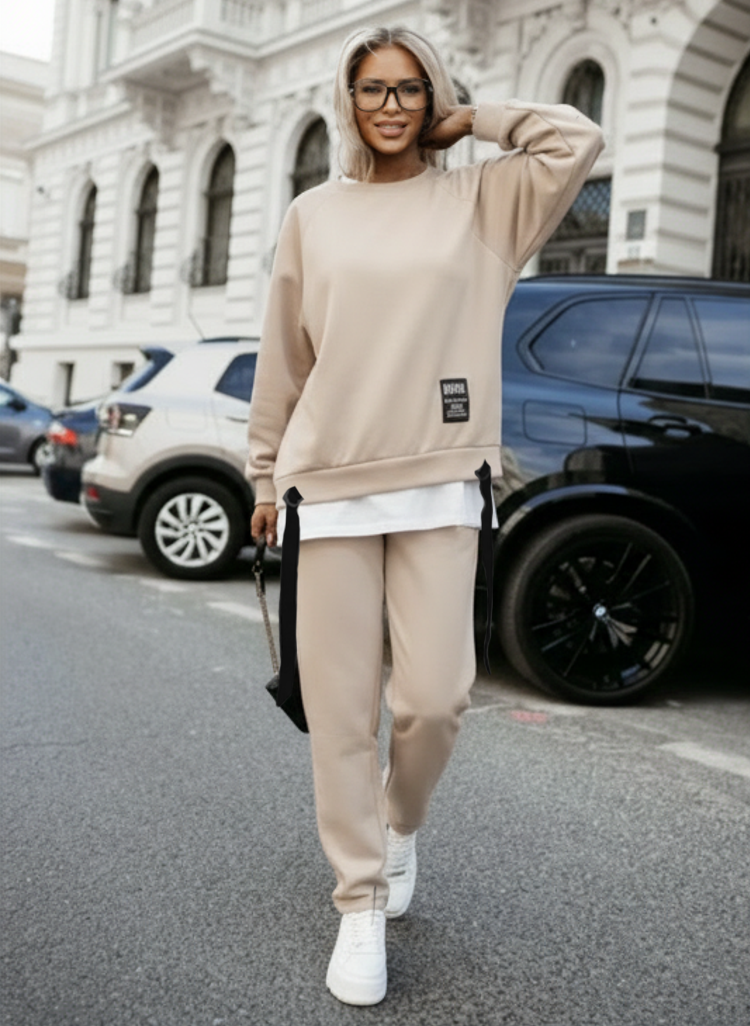 1 Σετ ασύμμετρη δίχρωμη μπλούζα - παντελόνα